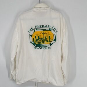 Vintage Seattle Skyline Emerald City Wanderers White Jacket XL